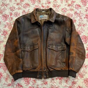 Vintage 90s Aeropostale Men's Brown Patina Leather Lined Jacket
